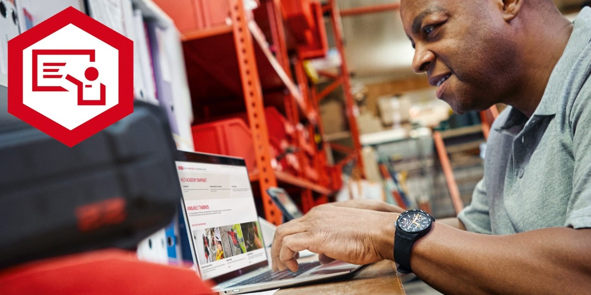 Worker taking an online course with Hilti Academy